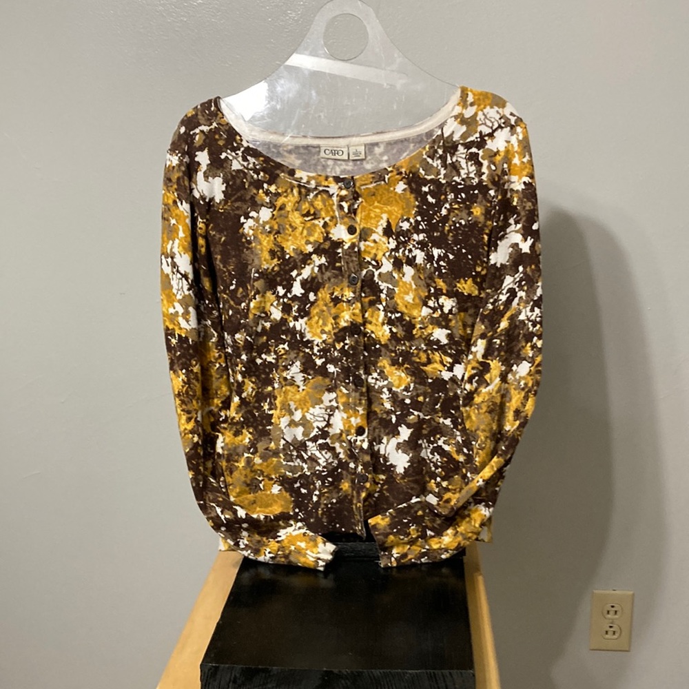 Cato Brown and Gold Long Sleeve Button Up Cardigan Size Large